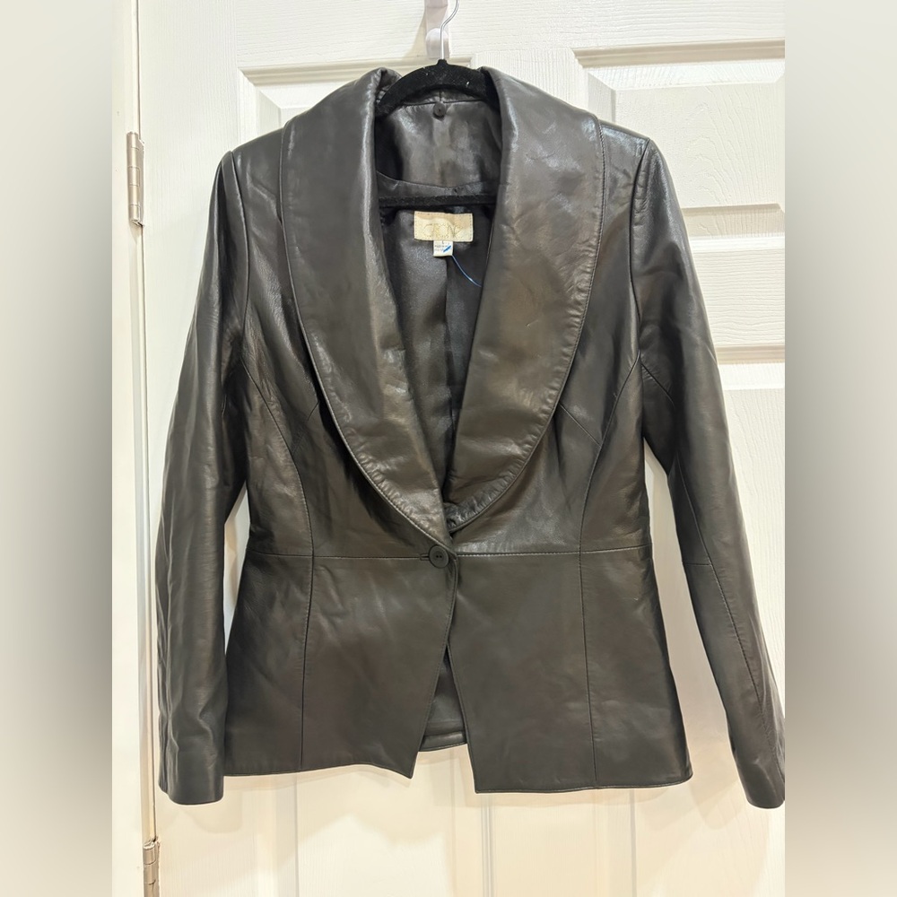 Cache Black Leather Shawl Collar Blazer